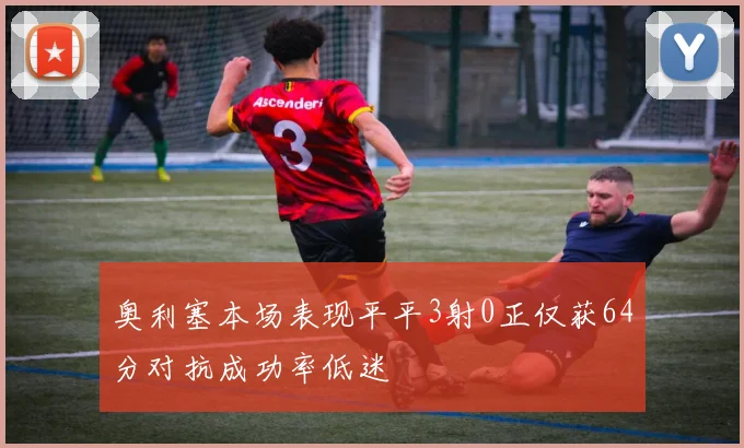 奥利塞本场表现平平3射0正仅获64分对抗成功率低迷